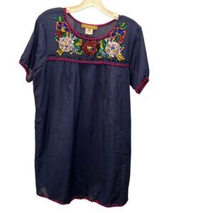 Rose And Rose blue sequins floral embroidered embellished tunic top short sleeve